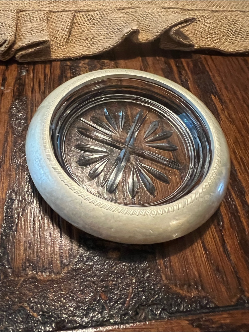 FB Rogers sterling silver pressed glass. Coaster,ashtray,ring dish,candle holder